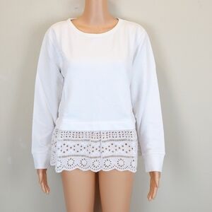 J. Crew White Embellished Boxy Long Sleeve Blouse